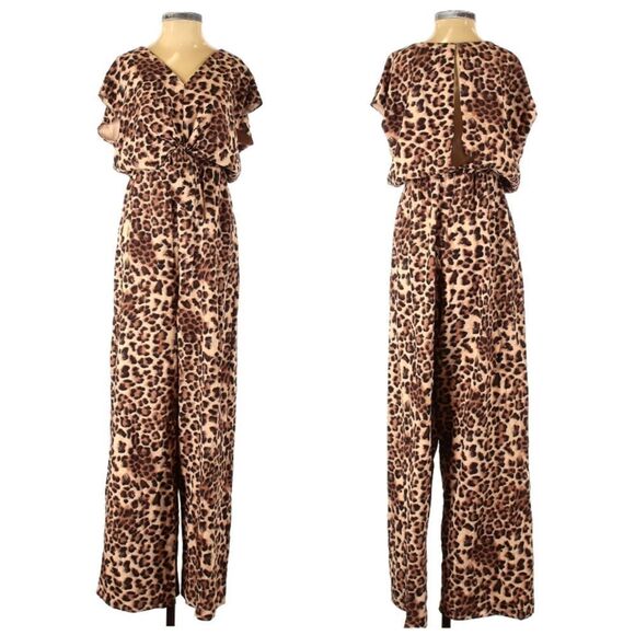 THE NINES Leopard Print Cutout Back Jumpsuit S - Picture 1 of 10